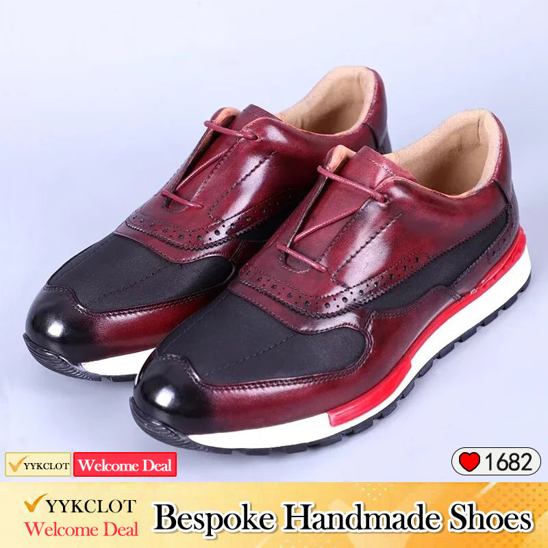 Chaussures baskets en cuir marron patchwork pour homme Brock
