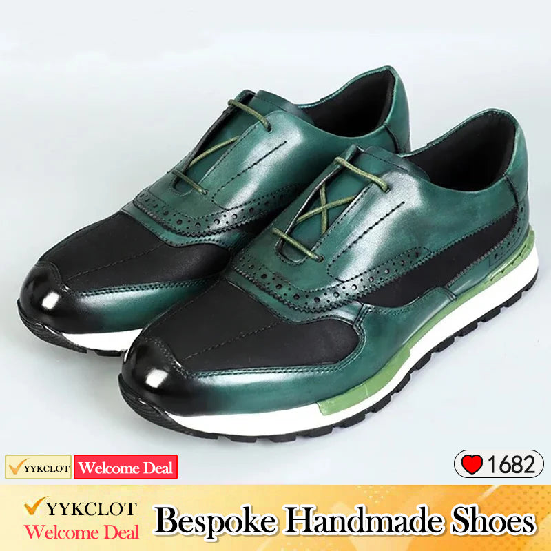 Chaussures décontractées pour hommes en cuir bleu cousues à la main, baskets de mode