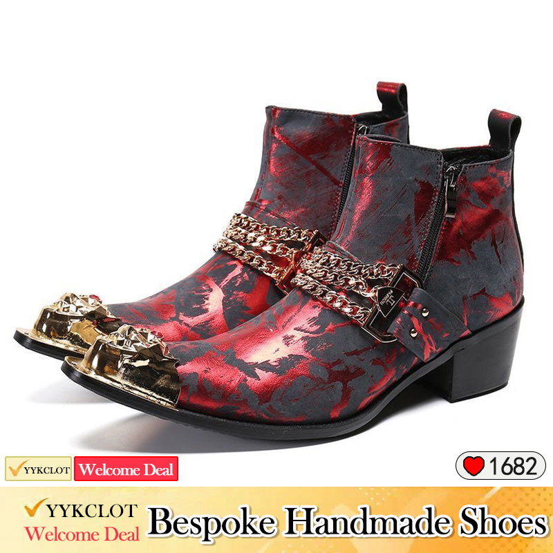 Leather Men Shoes Boots High Boots Metal Pointed Toe Shoes Men