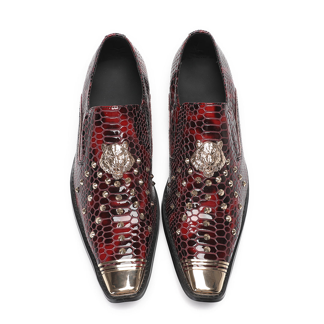 Black leather fashion dress shoes Men's studded party shoes