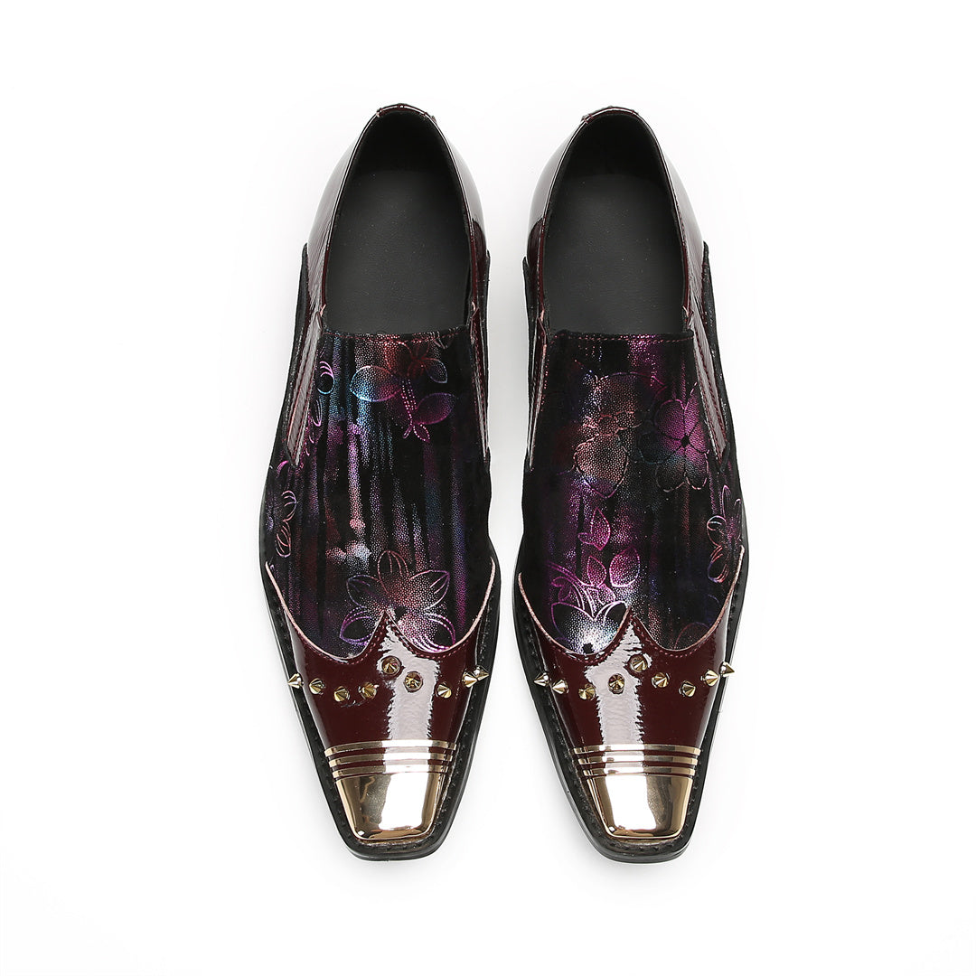 Purple fashion embroidered pointed party shoes Men's leather dress shoes