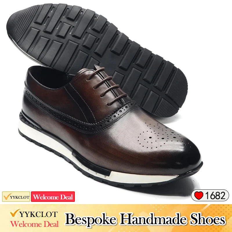 Chaussures décontractées en cuir faites à la main noires pour hommes Baskets Brock antidérapantes