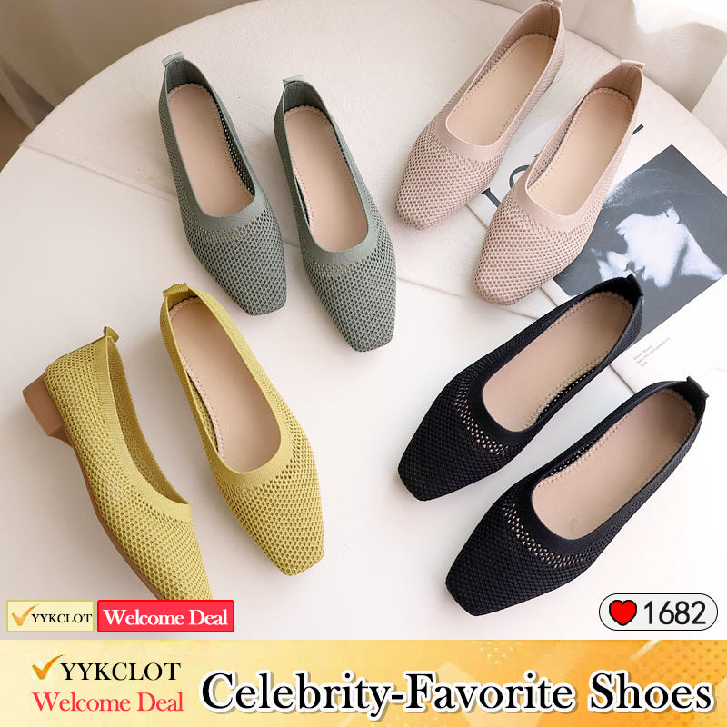 Stylish breathable woven square head soft-soled loafers