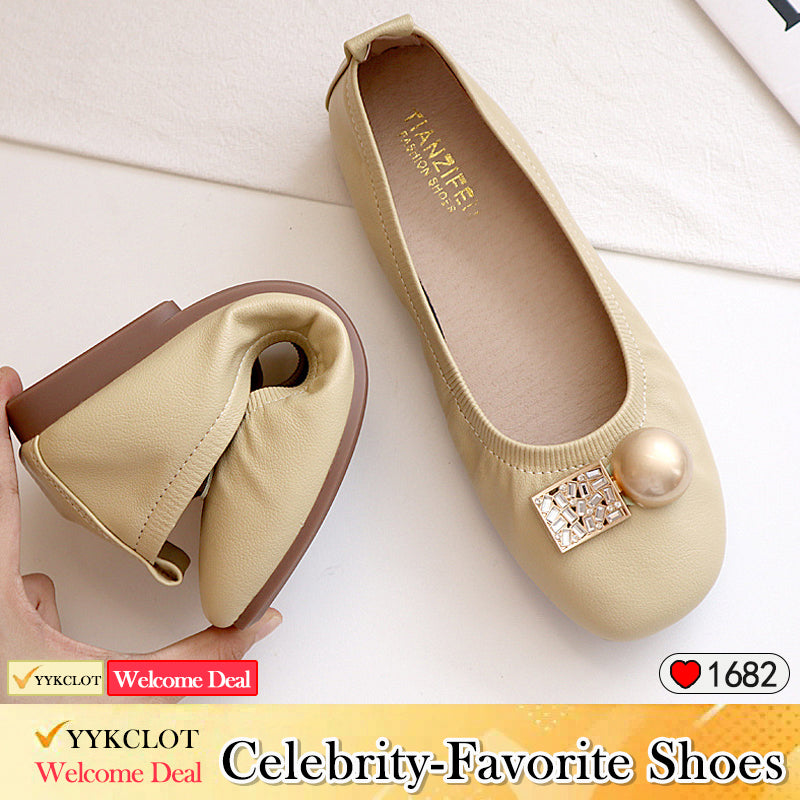 Casual square head soft-soled bow loafers