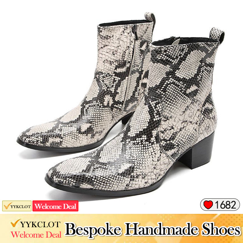 Fashion snake patterned leather long boots for men's motorcycle boots