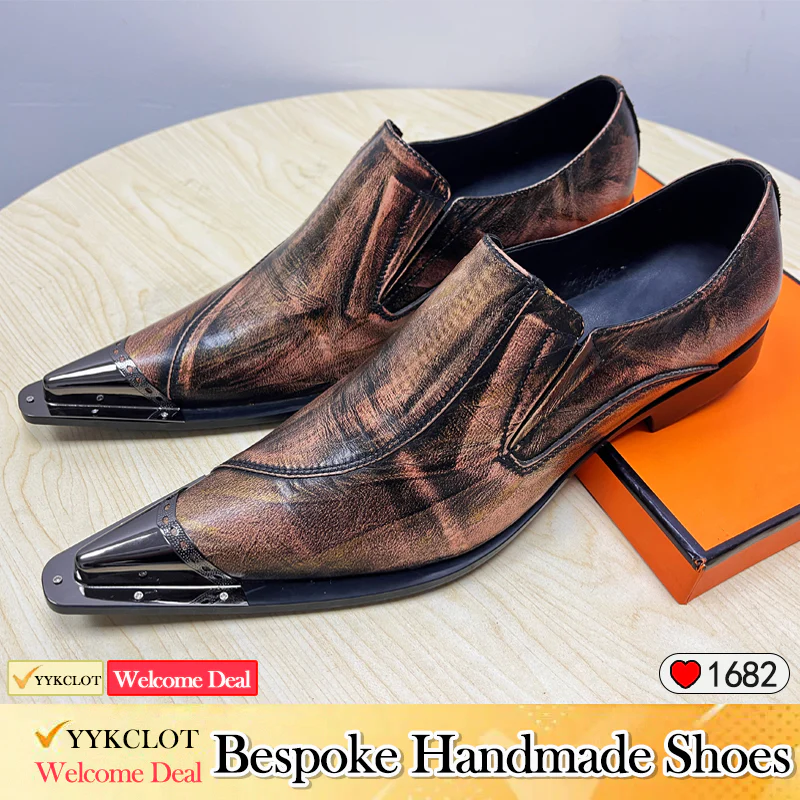 Green Embroidered Metal Square Head Leather Men's Formal Shoes Pointed dress shoes for men Party Banquet and Wedding Oxford Large size men's shoes mens brogue shoes derby shoes Elegant Shoes