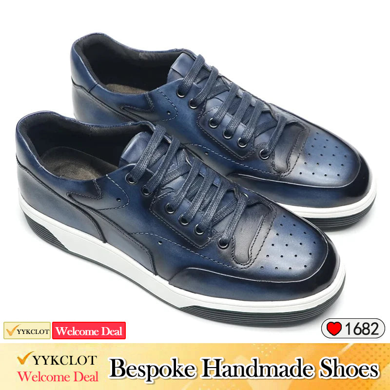 Scarpe casual di lusso in pelle fatte a mano, sneakers basse da uomo per l'esterno