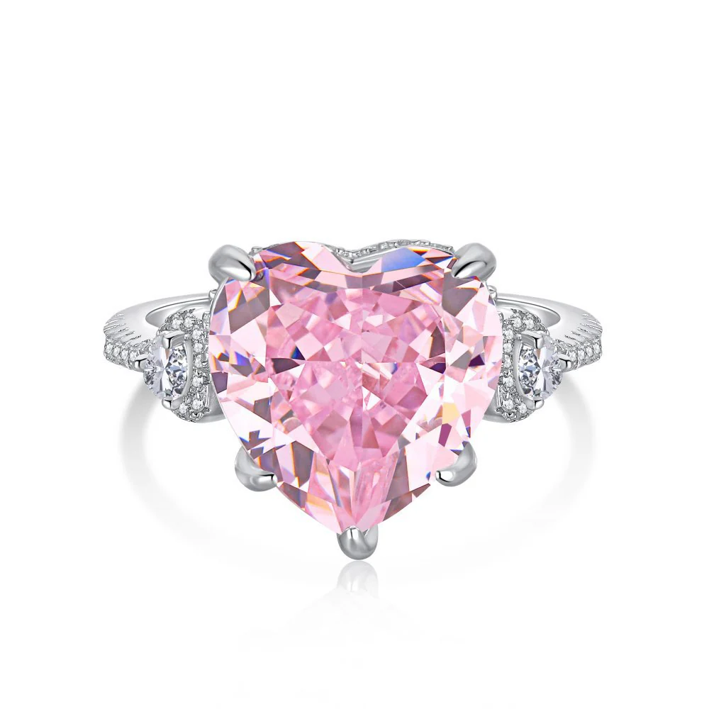 Sterling Silver Rose Gold Pink Diamond Ring