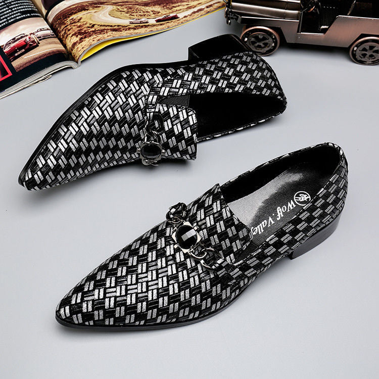 Original leather woven printed loafers men's pointed formal leather shoes