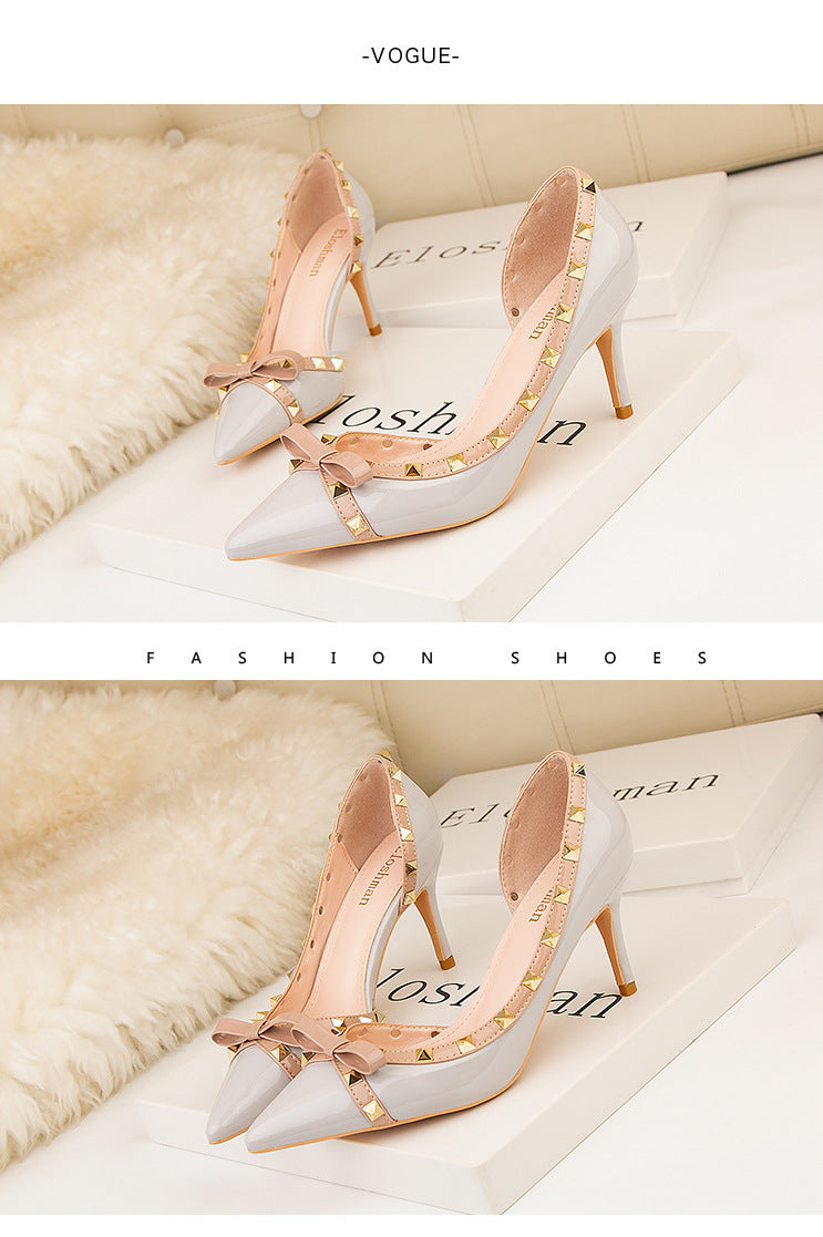 Chaussures femme à talons hauts, sexy, à rivets creux sur les côtés et bouts pointus, pour boîte de nuit