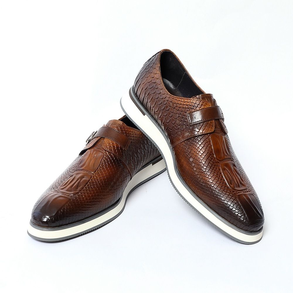 Fashion Snake Leather Pointed Loafers Men's Buckle Casual Leather Shoes
