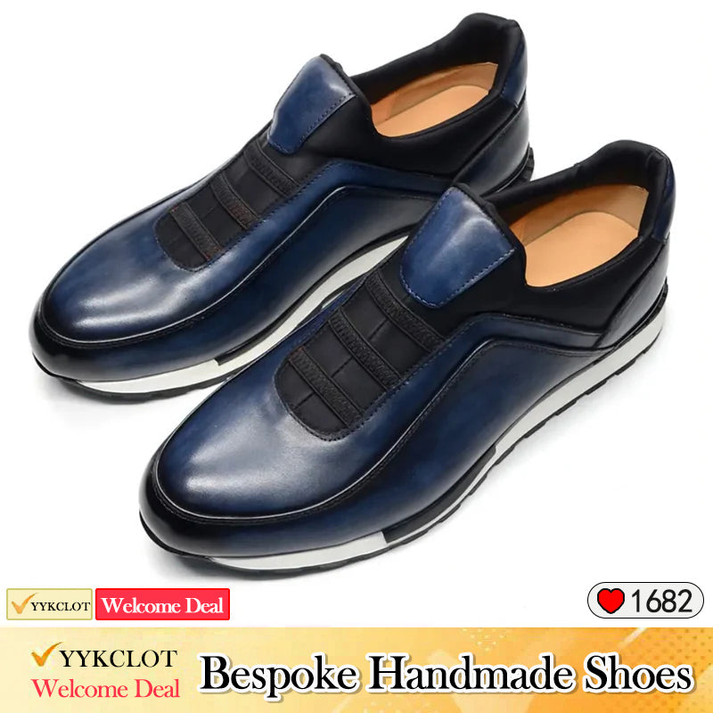 Sneakers casual da uomo in pelle nera fatte a mano