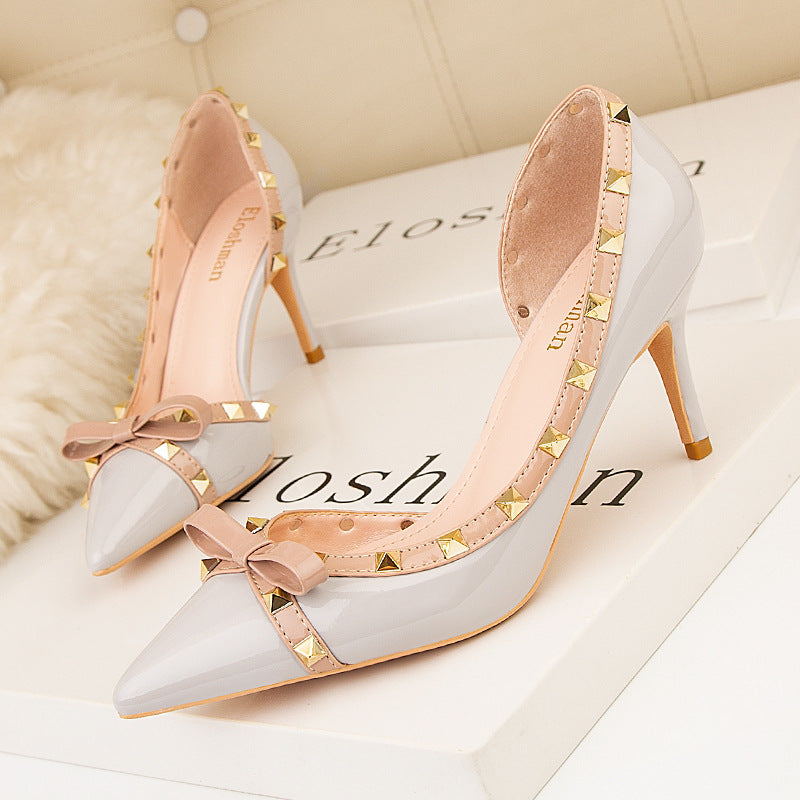 Chaussures femme à talons hauts, sexy, à rivets creux sur les côtés et bouts pointus, pour boîte de nuit