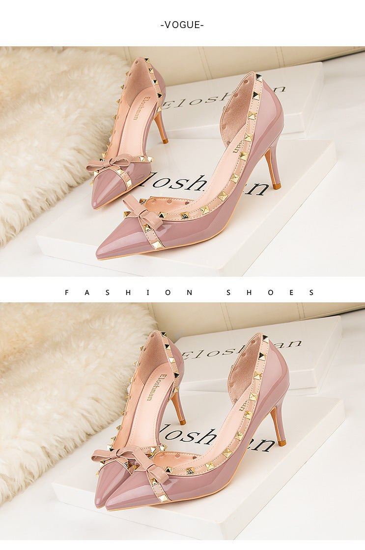 Chaussures femme à talons hauts, sexy, à rivets creux sur les côtés et bouts pointus, pour boîte de nuit