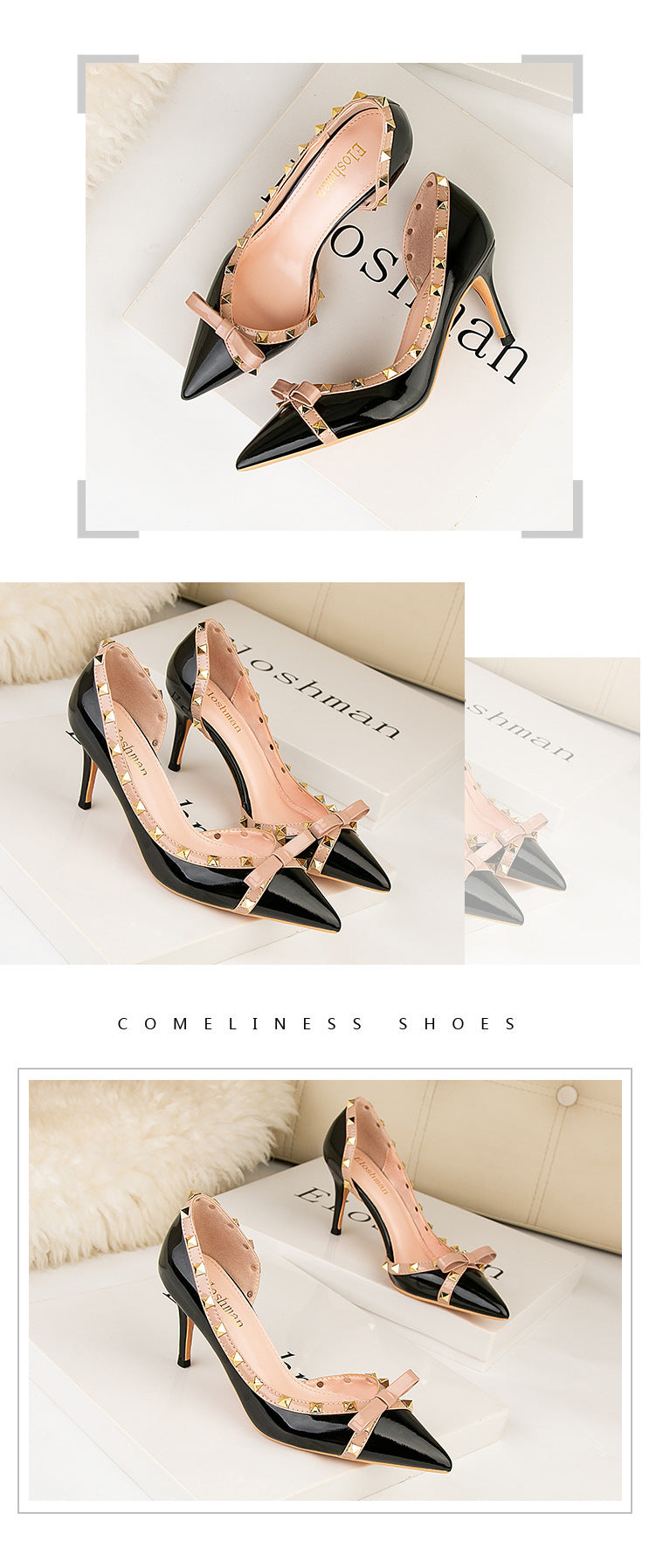 Chaussures femme à talons hauts, sexy, à rivets creux sur les côtés et bouts pointus, pour boîte de nuit
