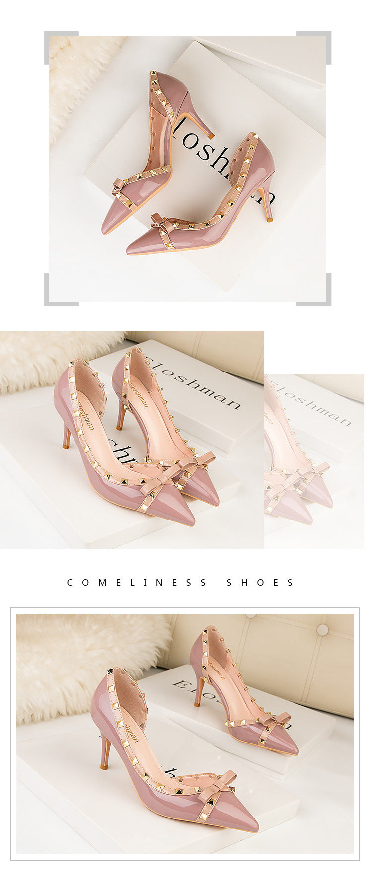 Chaussures femme à talons hauts, sexy, à rivets creux sur les côtés et bouts pointus, pour boîte de nuit