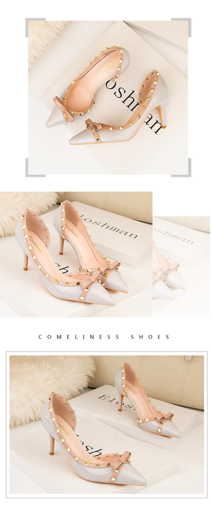Chaussures femme à talons hauts, sexy, à rivets creux sur les côtés et bouts pointus, pour boîte de nuit