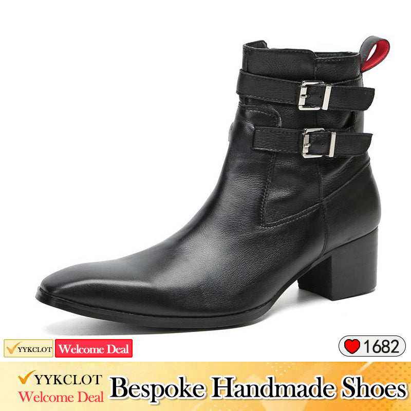 Herren Schwarze High Heel Spitzschuh Bankett Stiefel Chelsea Männliche Männer Stiefel