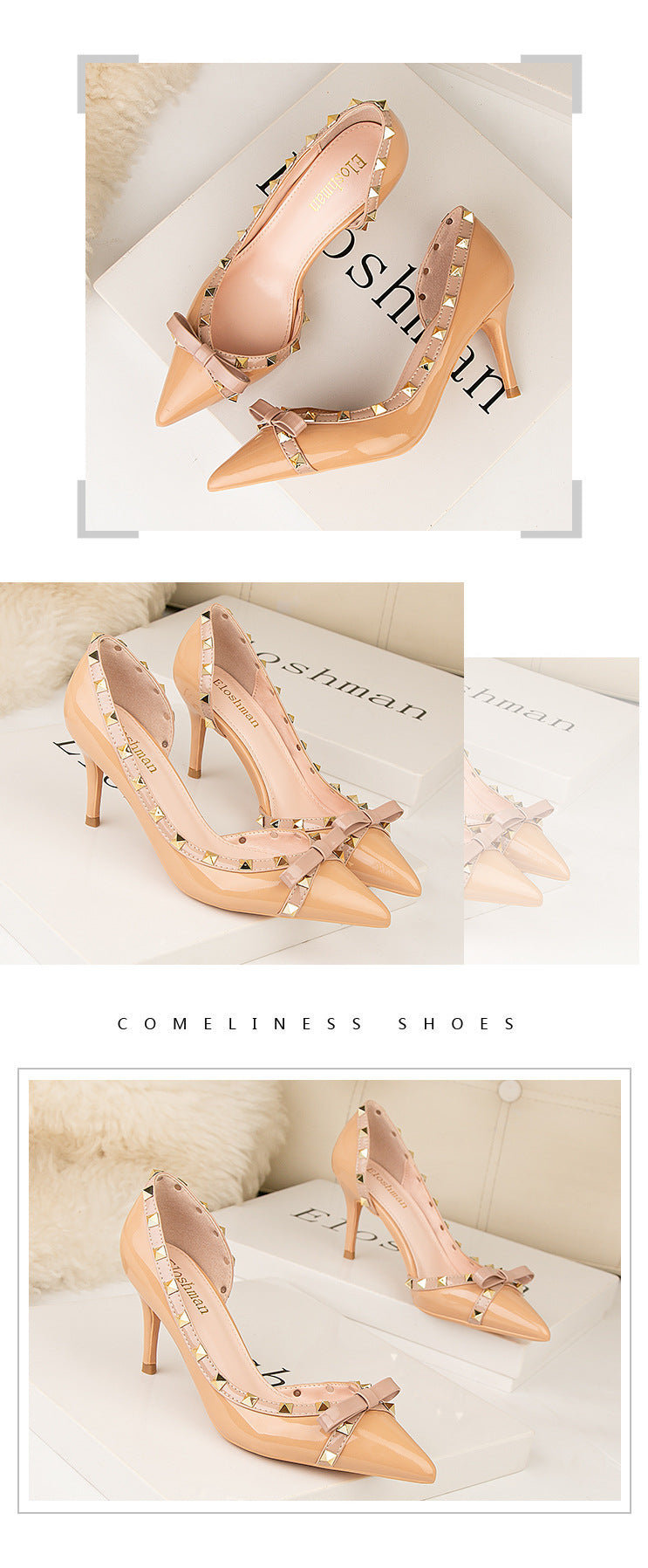 Chaussures femme à talons hauts, sexy, à rivets creux sur les côtés et bouts pointus, pour boîte de nuit