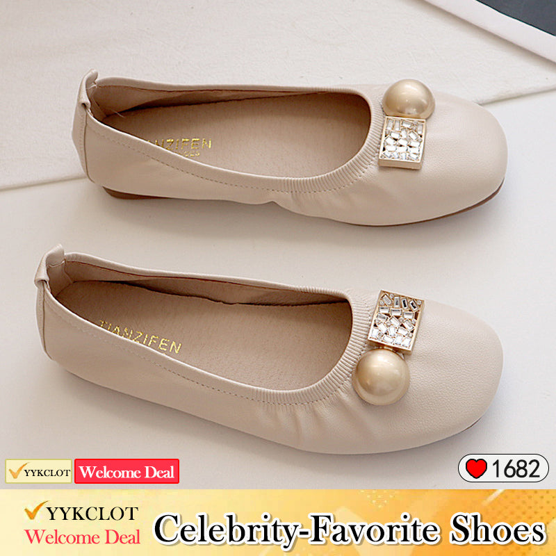 Casual square head soft-soled bow loafers