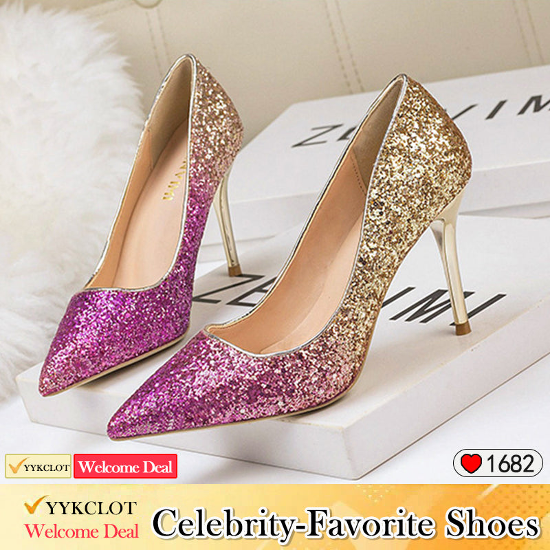 Nightclub tip gradual change sequined high heels