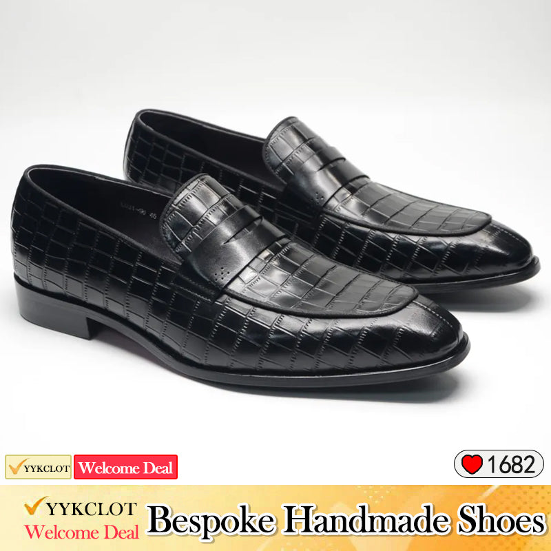 Black business crocodile pattern men's loafers