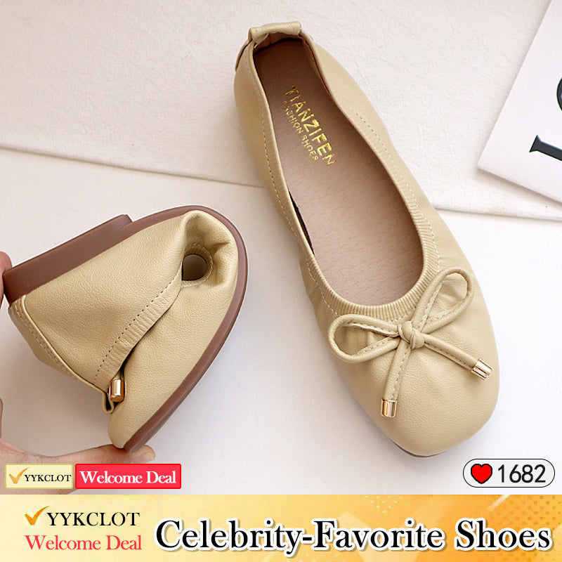 Casual square head soft-soled bow loafers