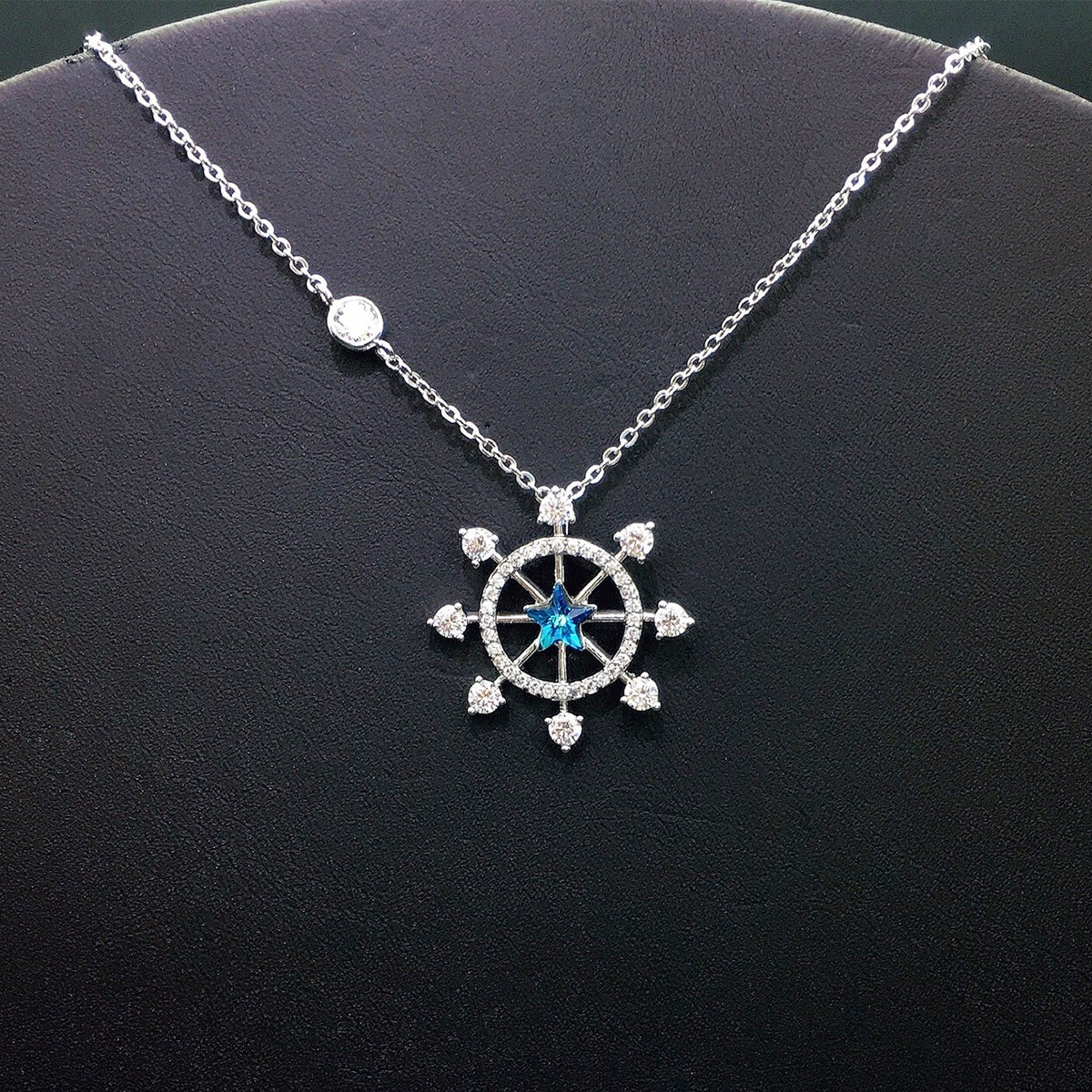 Nautical Compass Star Blue Crystal Necklace