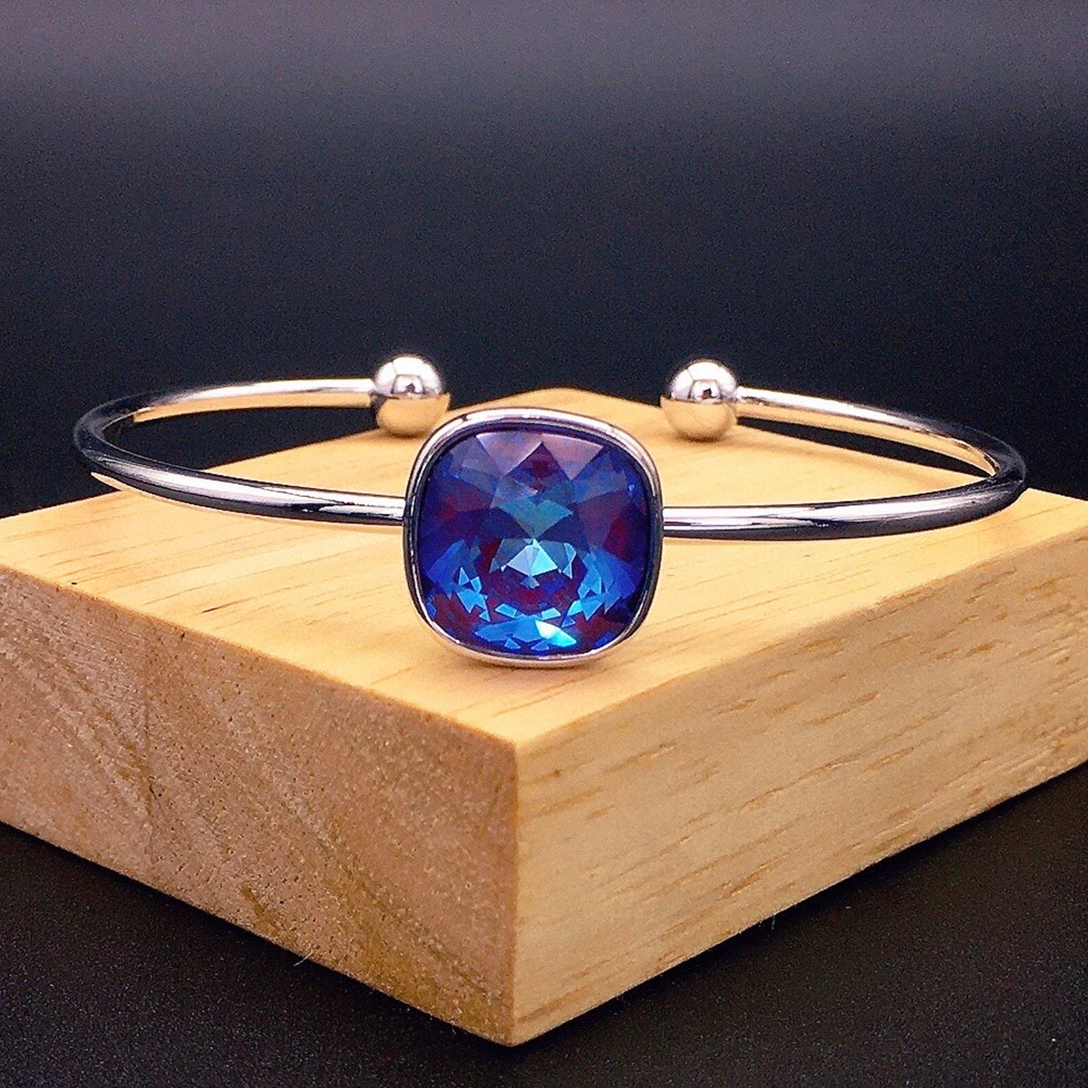 Simple and Sparkling Lucky Sapphire Open Bracelet