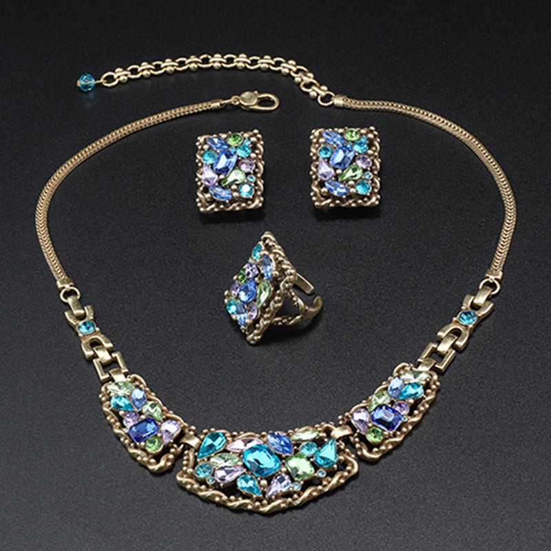 Fashionable retro geometric diamond inlaid series