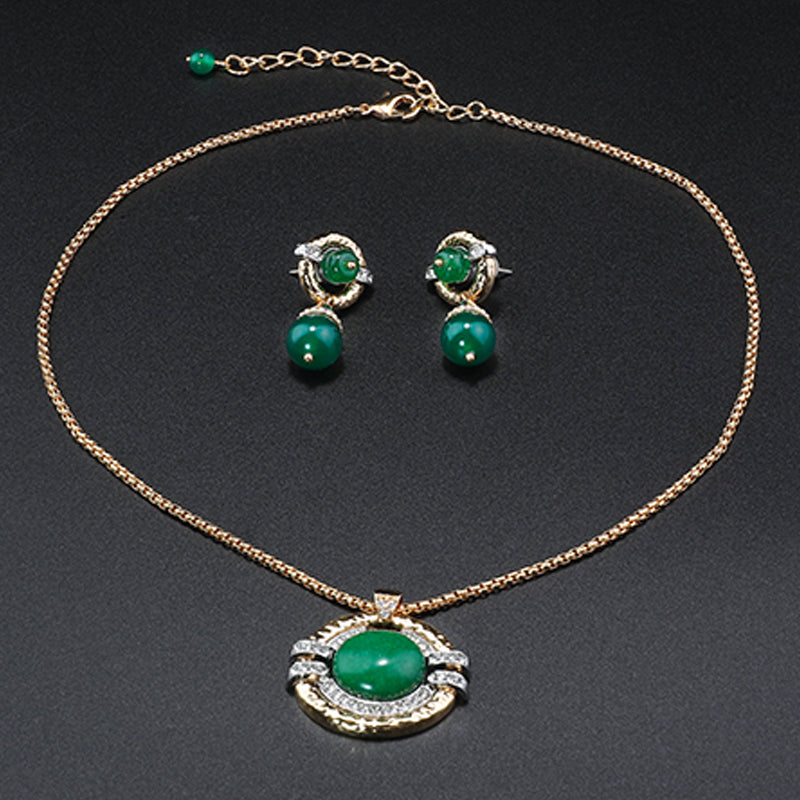 Fashion diamond inlaid green agate necklace series