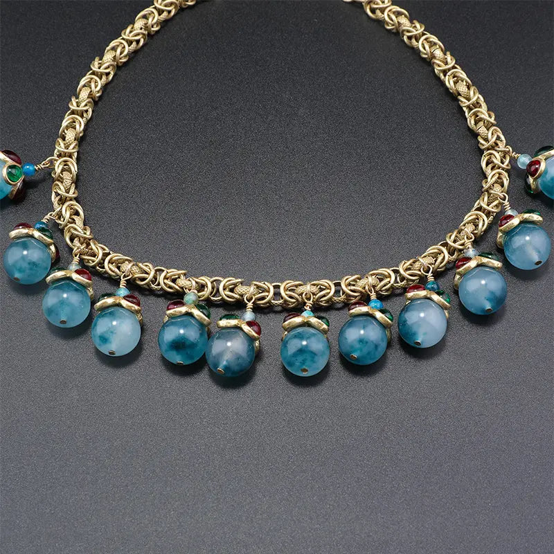 Ensemble de Bijoux Chic en Or avec Accents de Pierres Bleues pour une Sophistication Quotidienne