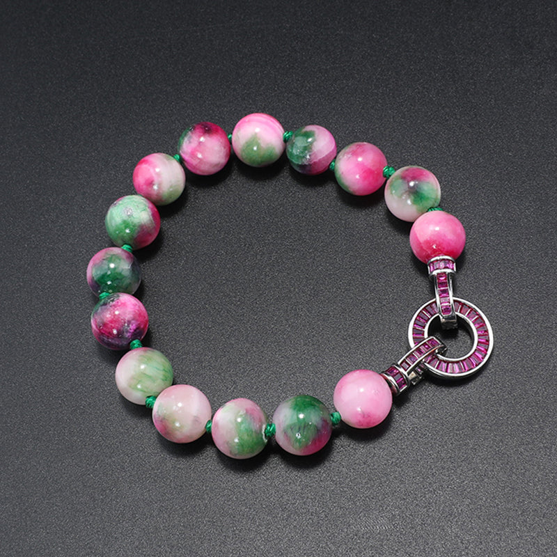 Elegant Pink & Green Beaded Jewelry Set for Daily Sophistication