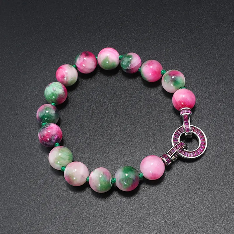 Parure de bijoux élégante rose et verte avec perles pour une sophistication au quotidien