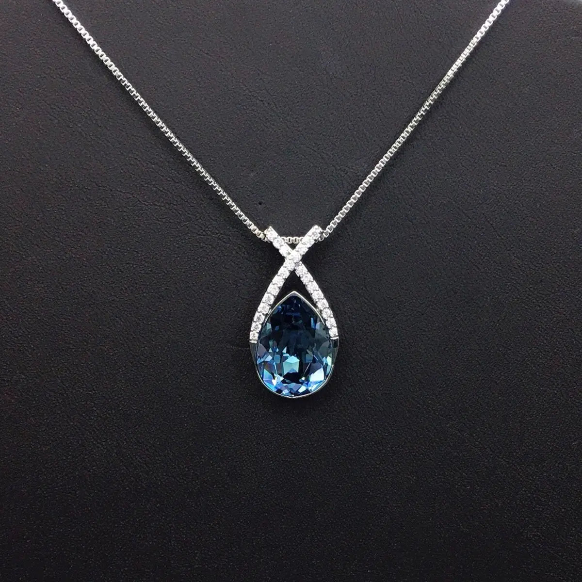 Collier personnalisé classique avec pendentif goutte de cristal et pierre précieuse