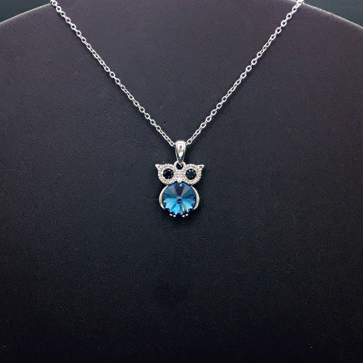Cute Owl Blue Crystal Necklace with Sparkling Accents for Daily Chic