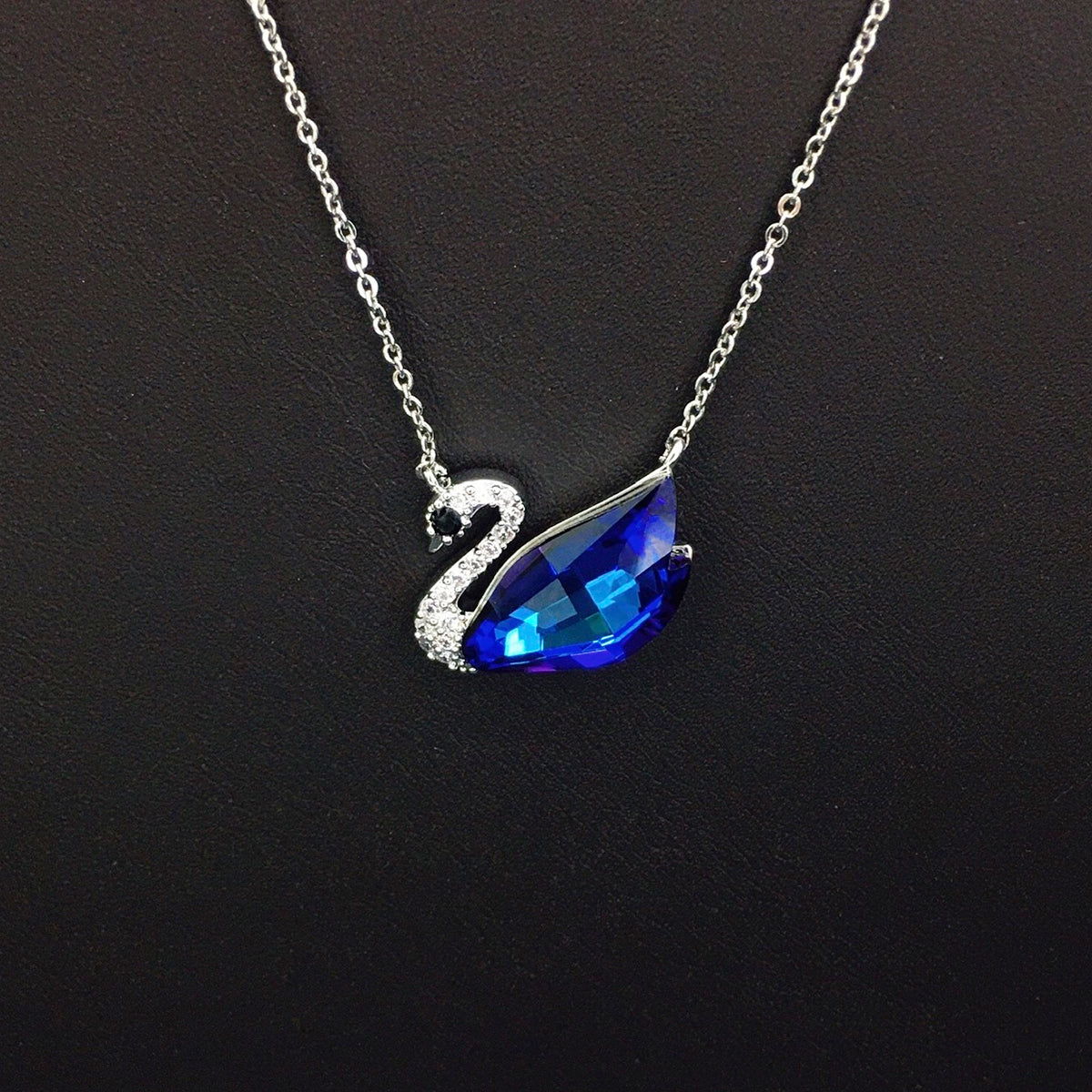 Sparkling Blue Crystal Swan Necklace for Elegant Evening Events