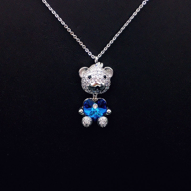 Glamorous Gold - Plated Teddy Bear Necklace with Crystal Heart for Party Wear