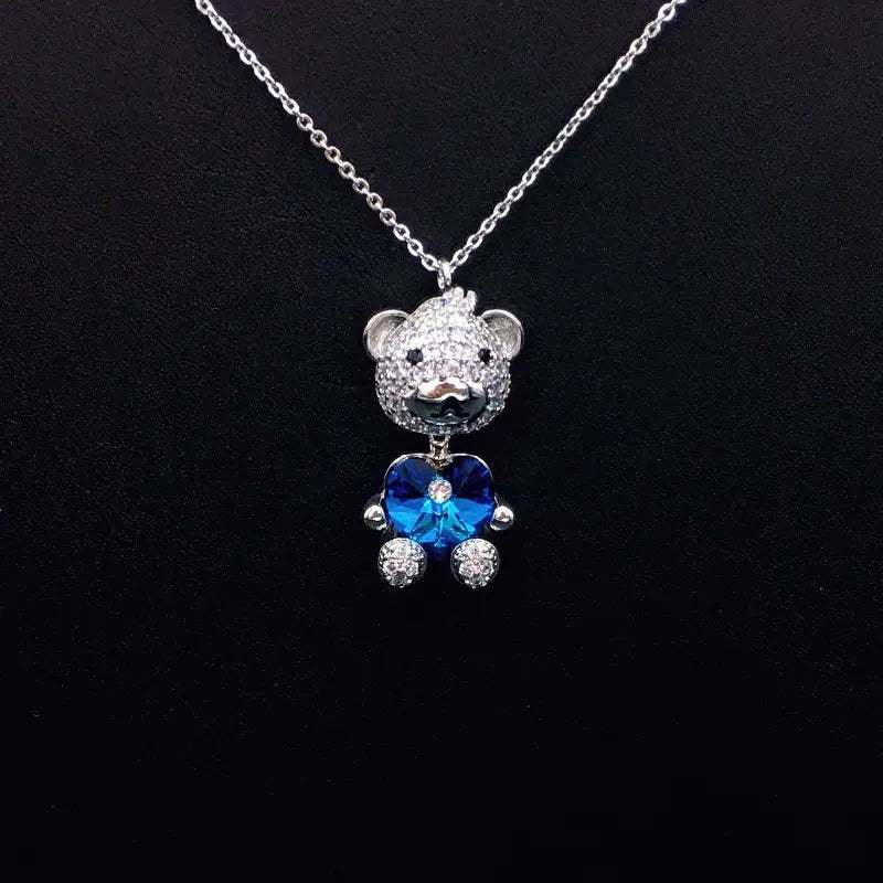 Collier ourson plaqué or glamour avec cœur en cristal pour les soirées