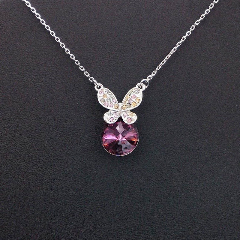 Glamorous Butterfly Pendant Necklace with Blue Gem for Evening Galas