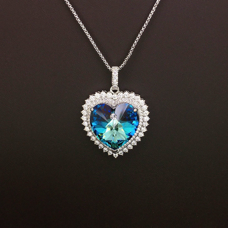 Dazzling Silver & Blue Crystal Heart Jewelry Piece for Special Occasions