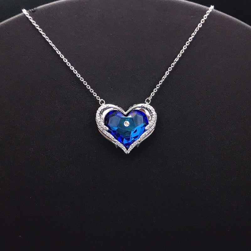 Glamorous Orange - Yellow Crystal Heart Pendant Necklace for Evening Events