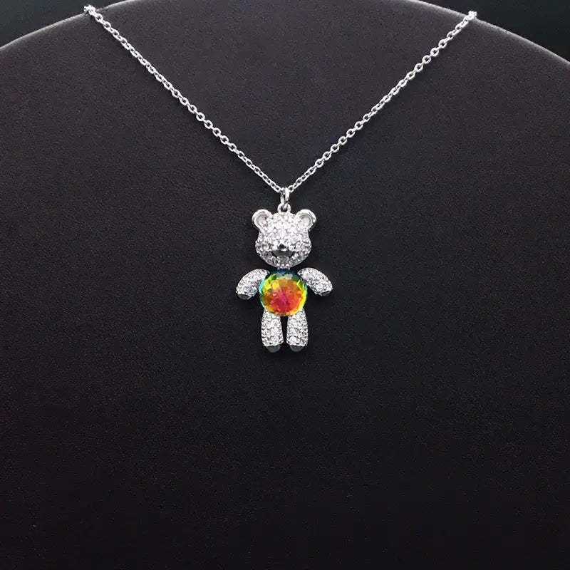 Bijoux oursons en argent étincelant et cristal pour occasions spéciales