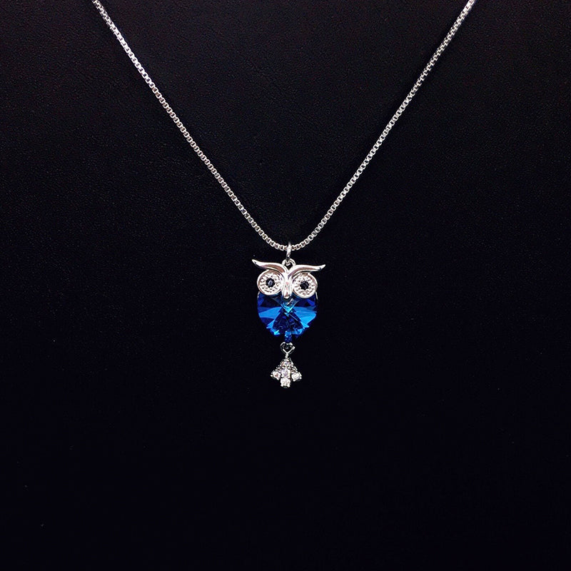 Elegant Silver Owl Necklace with Green Crystal for Formal Events