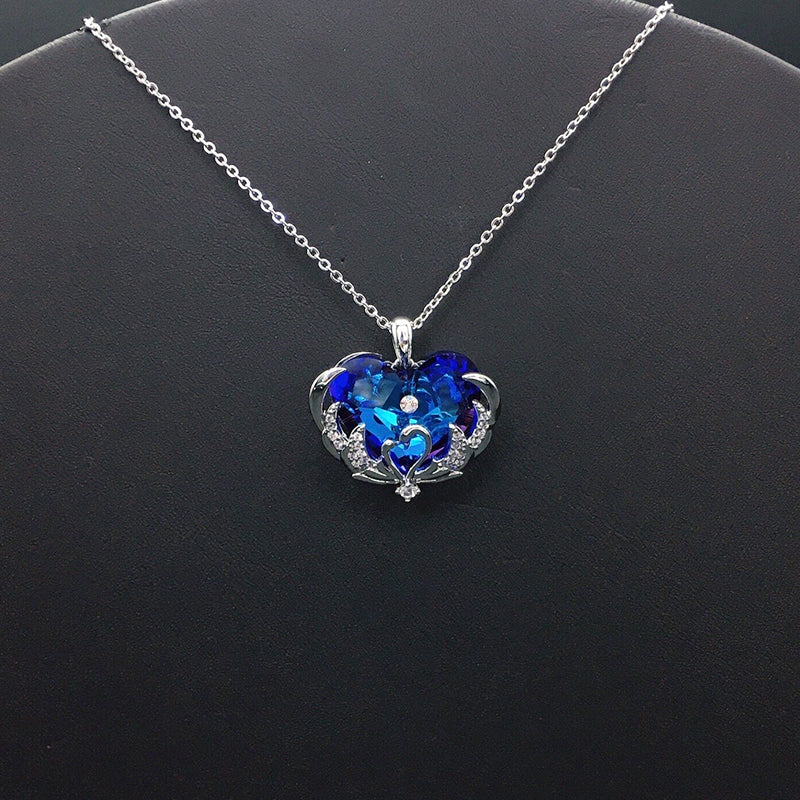 Glamorous Purple Crystal Heart Pendant Necklace for Evening Events