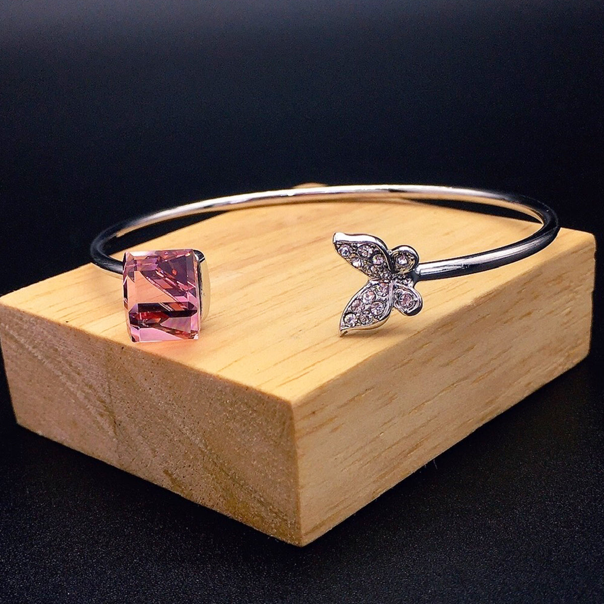 Minimalist Crystal Butterfly Open Bracelet