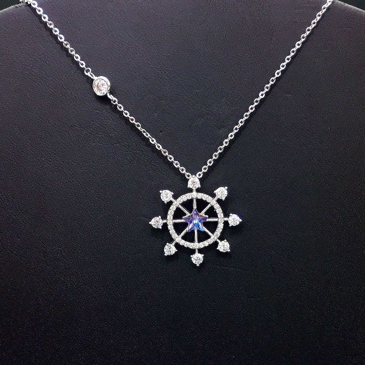 Nautical Compass Star Blue Crystal Necklace