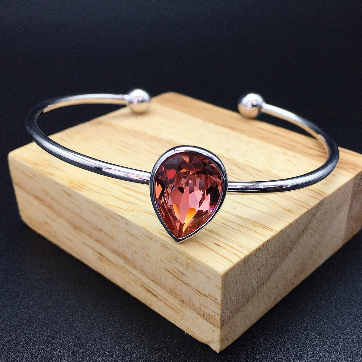 High end waterdrop shaped Austrian crystal open bracelet