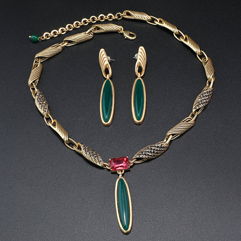 Fashion Green Leaf Gemstone Necklace Series