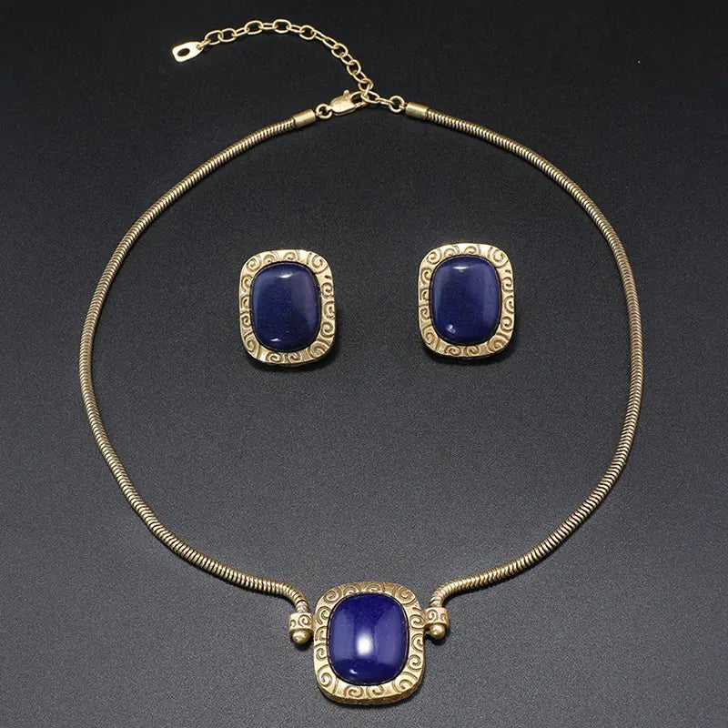 Parure de bijoux chic en or avec pièce maîtresse en lapis-lazuli pour une sophistication quotidienne